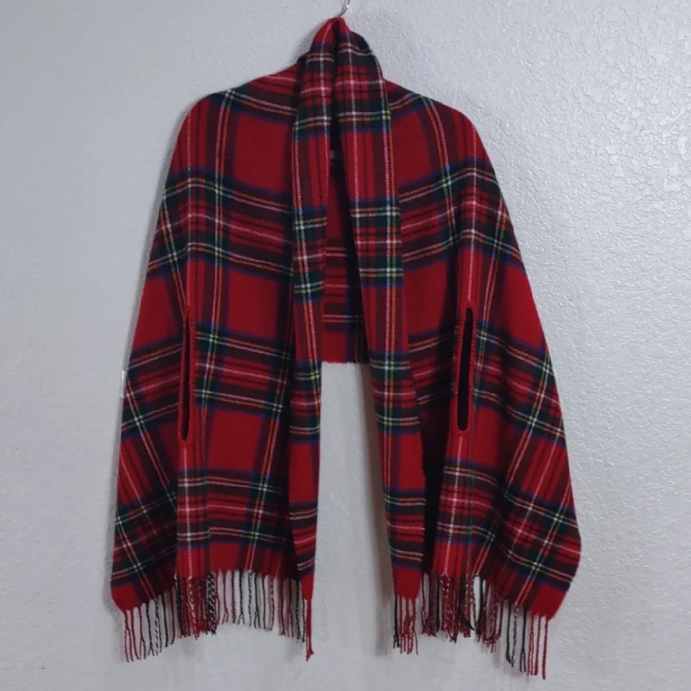 Mud Pie Red Plaid Fringe Scarf - Picture 1 of 12
